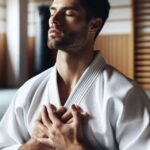 An artist practicing diaphragmatic martial arts breathing techniques