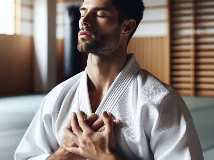 An artist practicing diaphragmatic martial arts breathing techniques