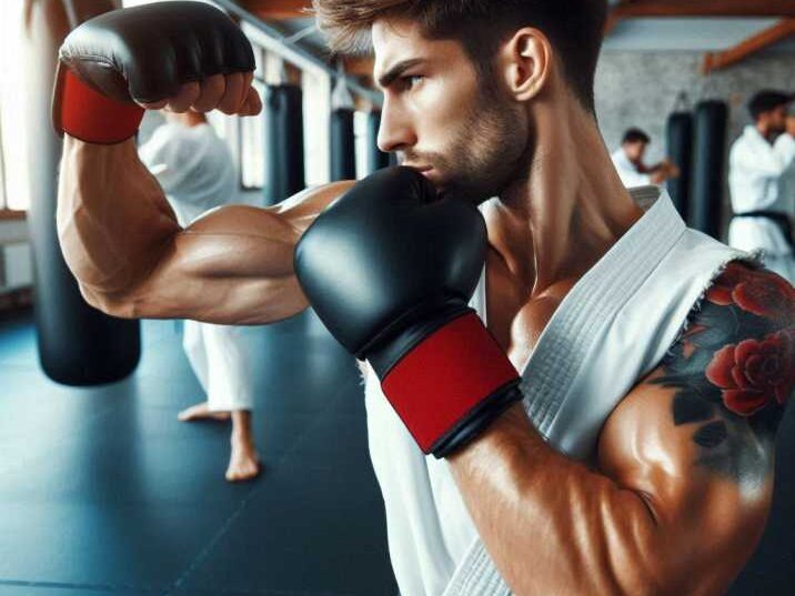 A student practicing a punch of Karate moves