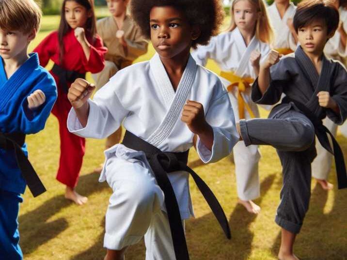 Group of kids training martial arts