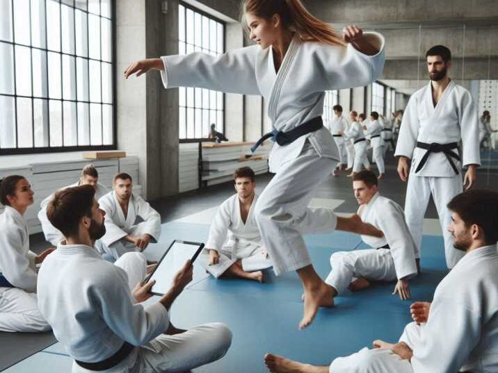 Judo students practicing throws