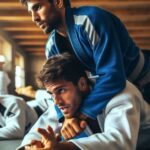 Brazilian Jiu-Jitsu students practicing ground grappling techniques