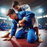 Brazilian Jiu Jitsu beginner learning guard position in training