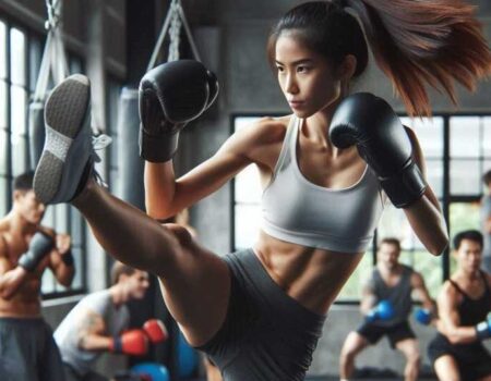 Young person practicing kickboxing techniques