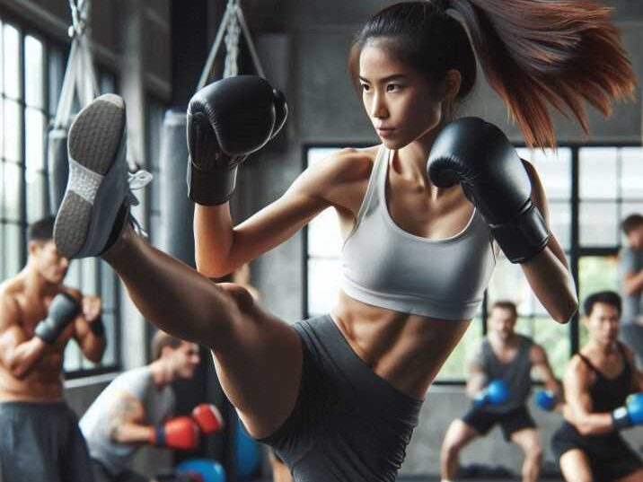 Young person practicing kickboxing techniques