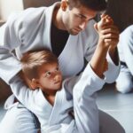 Child practicing Brazilian Jiu-Jitsu techniques with instructor