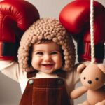 Toddler practicing boxing with gloves