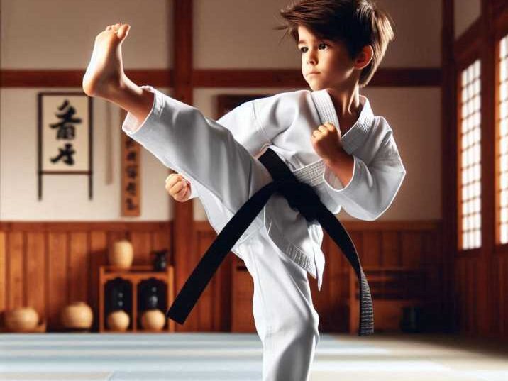 Kid Practicing a Karate Kicks