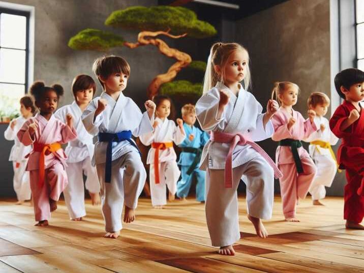 Group of toddlers practicing martial arts together