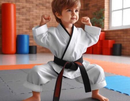 A Child practicing karate in a martial arts class showing benefits of Martial Arts for Toddlers