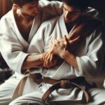 Aikido practitioners practicing a joint lock technique.