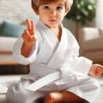 Toddler practicing Karate in a white gi