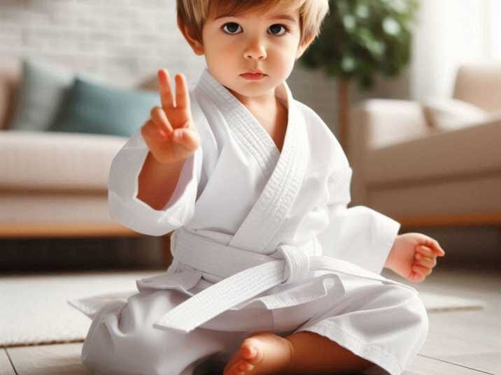 Toddler practicing Karate in a white gi