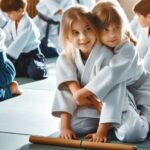 Children practising Aikido martial arts in a dojo