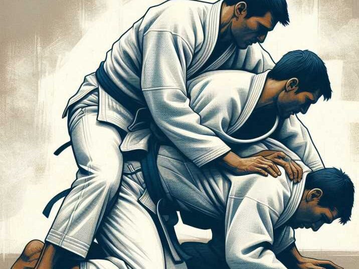 A Judo fighter applying a ground submission.