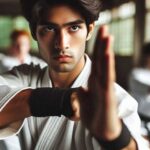 Karate class with students practicing judo