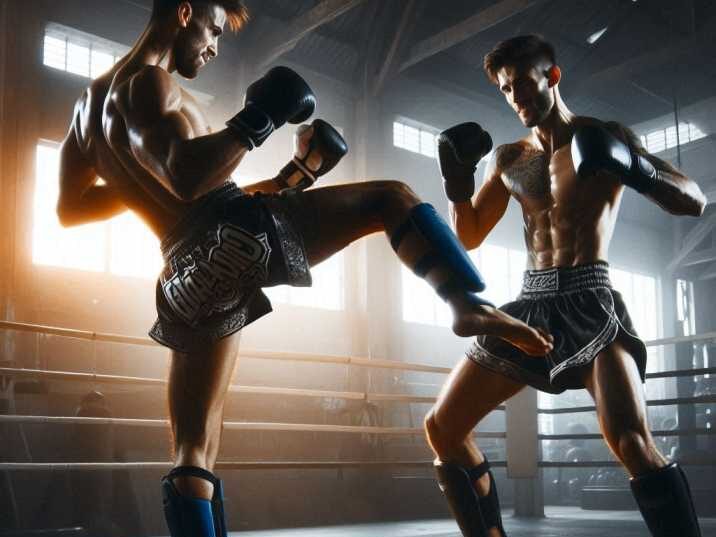 Muay Thai fighter delivering a teep (push kick)