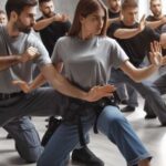 Krav Maga students practicing self-defense techniques in a classroom