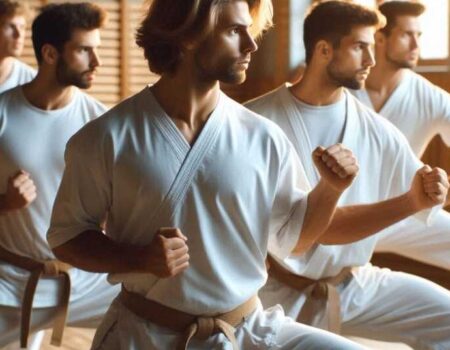 Students practicing in a group showing the Social Benefits of Martial Arts