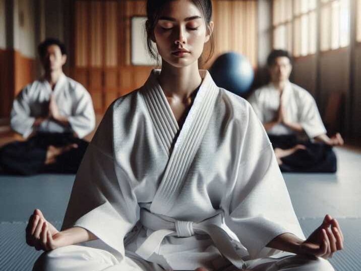 Students meditating in a serene dojo showing spiritual benefits of Martial Arts