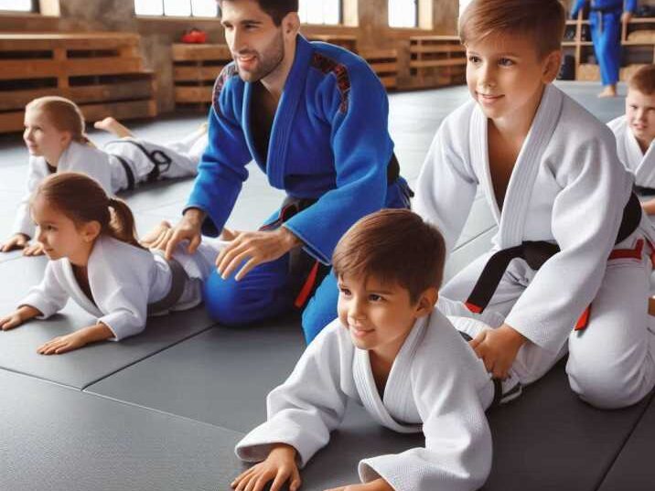 Kids practicing Gi Brazilian Jiu-Jitsu in a gym