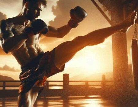 Muay Thai fighter practicing a roundhouse kick