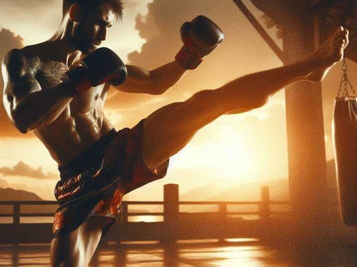 Muay Thai fighter practicing a roundhouse kick