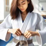 Child learning how to tie a Brazilian Jiu Jitsu belt