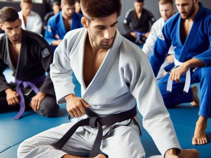 Two practitioners sparring during a training session for Brazilian Jiu Jitsu Black Belt