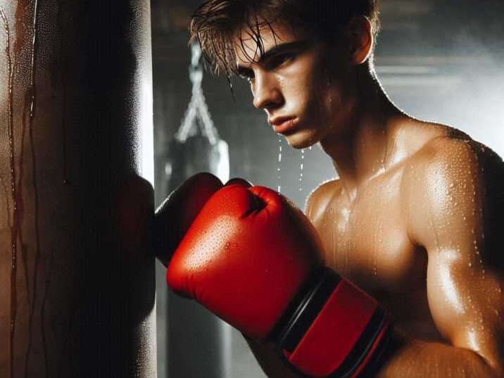 Young boxer practicing punches in a gym