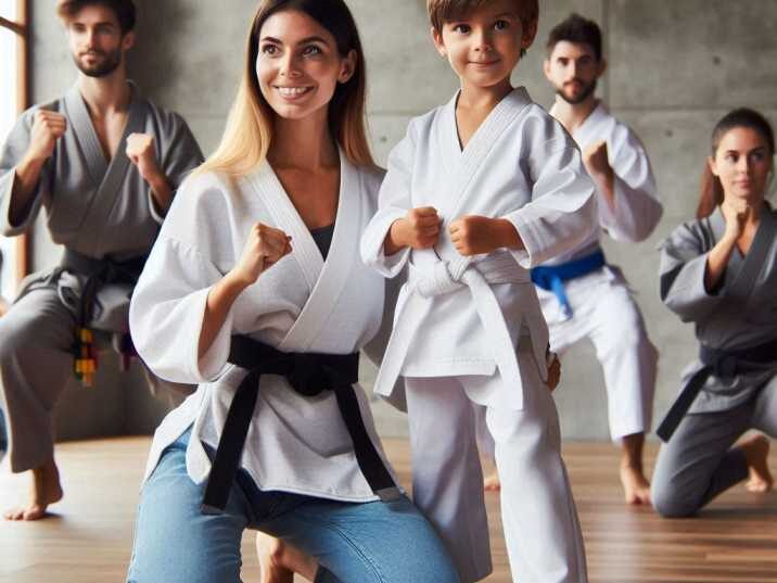 Children and adults practicing martial arts in a studio