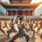 Shaolin Temple with Kung Fu practitioners.