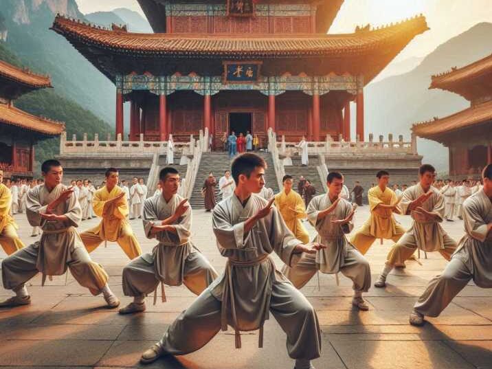 Shaolin Temple with Kung Fu practitioners.