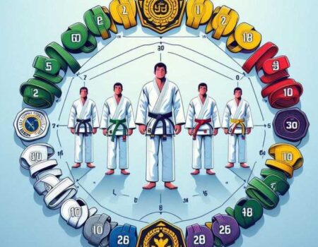 A diagram showing the Belt Order in Brazilian Jiu Jitsu from white belt to black belt.