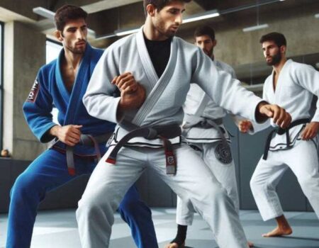 Brazilian Jiu Jitsu sparring session in a gym