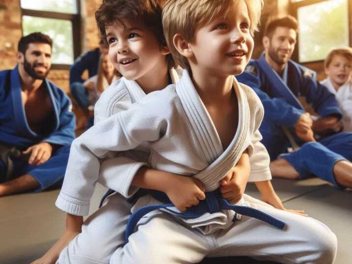 Kids practicing Brazilian Jiu Jitsu in a class.