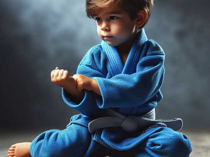 A Child is practicing Brazilian Jiu-Jitsu in a blue Gi, best clothing styles for martial arts