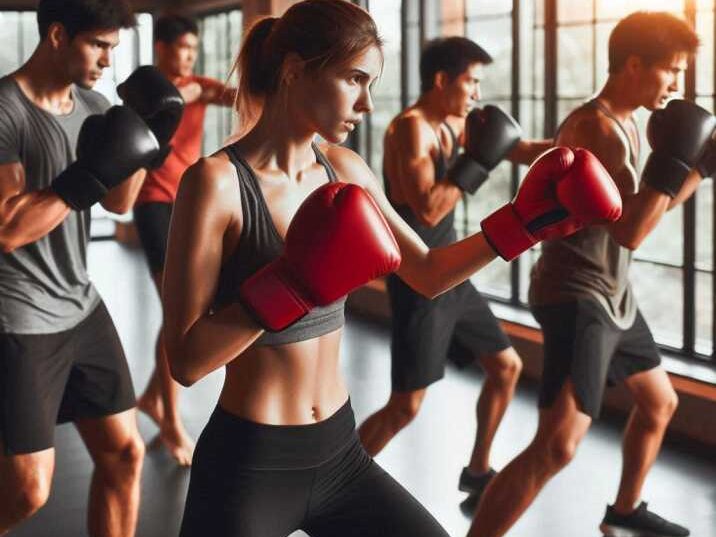 A group of beginners learning How to Start Kickboxing.