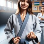 A young student proudly wearing a grey belt in Jiu Jitsu