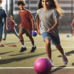 Kids playing and followingg Rules of Kickball on a school field